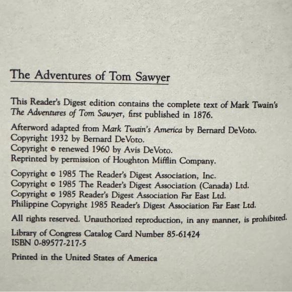 The Adventures of Tom Sawyer Mark Twain 1985 Reader’s Digest Edition Book - Picture 7 of 14